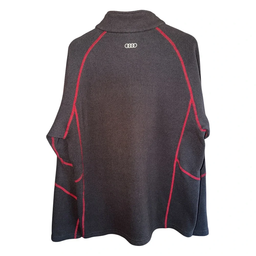 Audi Sport Mens L Quarter Zip Fleece Pullover Black Red Contrast Stitch